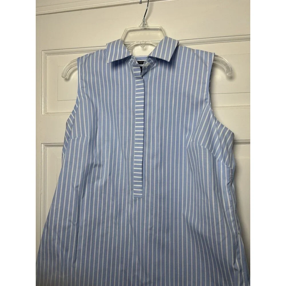 Talbots Shirt Women’s 6 Blue White Striped Slvless Button Collared 100 % Cotton - Picture 3 of 8